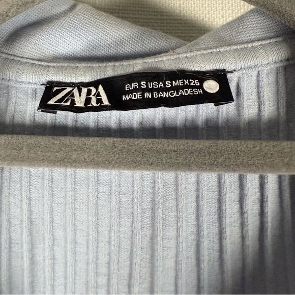 Zara Light Blue Collared Ribbed Crop Top Small - Picture 8 of 10